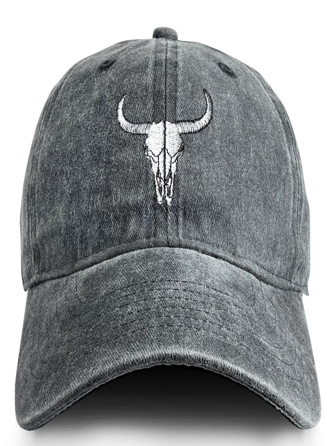 RLQWTKV Cow Skull Embroidery Baseball Cap Bull Head Outdoor Casual Adjustable Baseball Cap for Women Men Black - Image 1